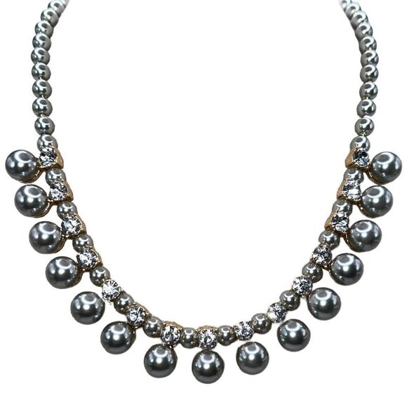 Charter Club Gold-Tone Crystal & Gray Imitation Pearl Statement Necklace New - Picture 2 of 4